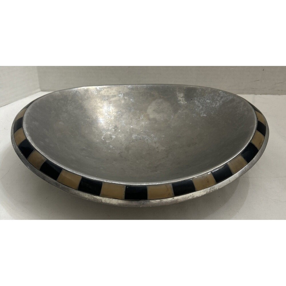 Julia Knight Oblong Bowl Edged With Inlaid Horn 13” X  11” Art Deco